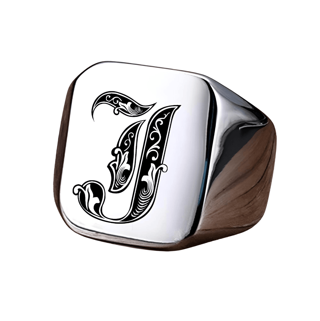 Men's Retro Initial Signet Ring 18mm Bulky Heavy Male Band Stainless Steel Letters Custom Jewelry Gift For Him, Drestiny, Men's Rings, Rings, Name Rings For Men, Silver, Black, Gold, United States, Canada, Australia, New Zealand, United Kingdom, Custom Rings, 8, 9, 10, 11, 12, shopdrestiny.com