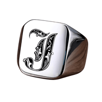Thumbnail for Men's Retro Initial Signet Ring 18mm Bulky Heavy Male Band Stainless Steel Letters Custom Jewelry Gift For Him, Drestiny, Men's Rings, Rings, Name Rings For Men, Silver, Black, Gold, United States, Canada, Australia, New Zealand, United Kingdom, Custom Rings, 8, 9, 10, 11, 12, shopdrestiny.com