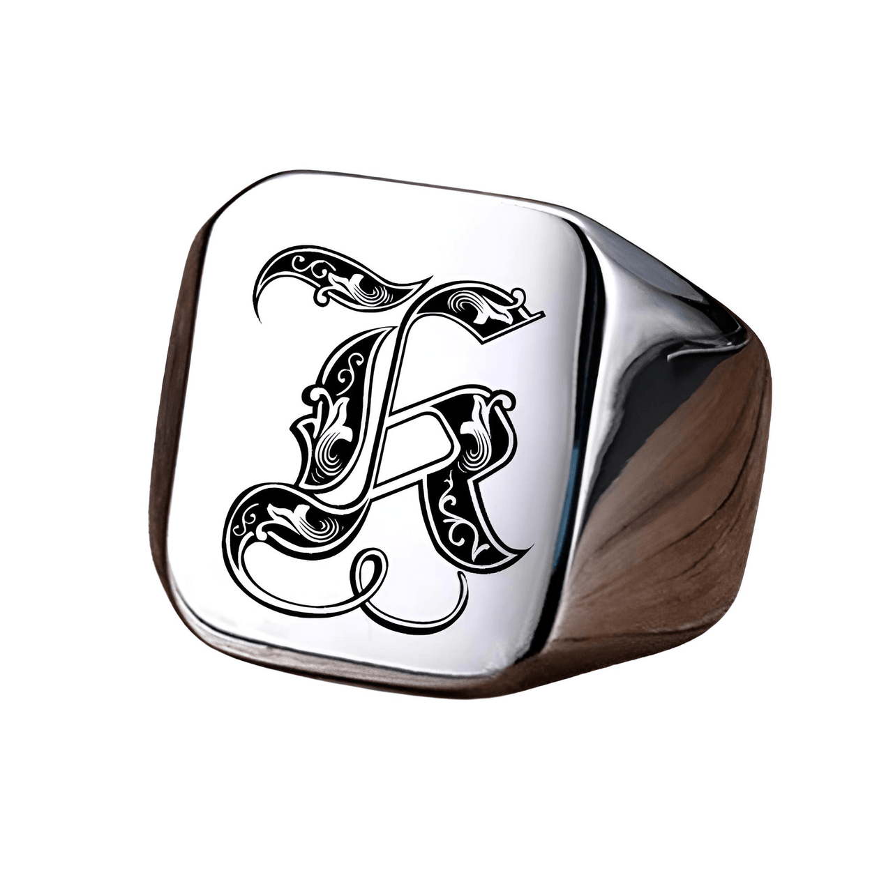 Men's Retro Initial Signet Ring 18mm Bulky Heavy Male Band Stainless Steel Letters Custom Jewelry Gift For Him, Drestiny, Men's Rings, Rings, Name Rings For Men, Silver, Black, Gold, United States, Canada, Australia, New Zealand, United Kingdom, Custom Rings, 8, 9, 10, 11, 12, shopdrestiny.com