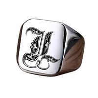 Thumbnail for Men's Retro Initial Signet Ring 18mm Bulky Heavy Male Band Stainless Steel Letters Custom Jewelry Gift For Him, Drestiny, Men's Rings, Rings, Name Rings For Men, Silver, Black, Gold, United States, Canada, Australia, New Zealand, United Kingdom, Custom Rings, 8, 9, 10, 11, 12, shopdrestiny.com
