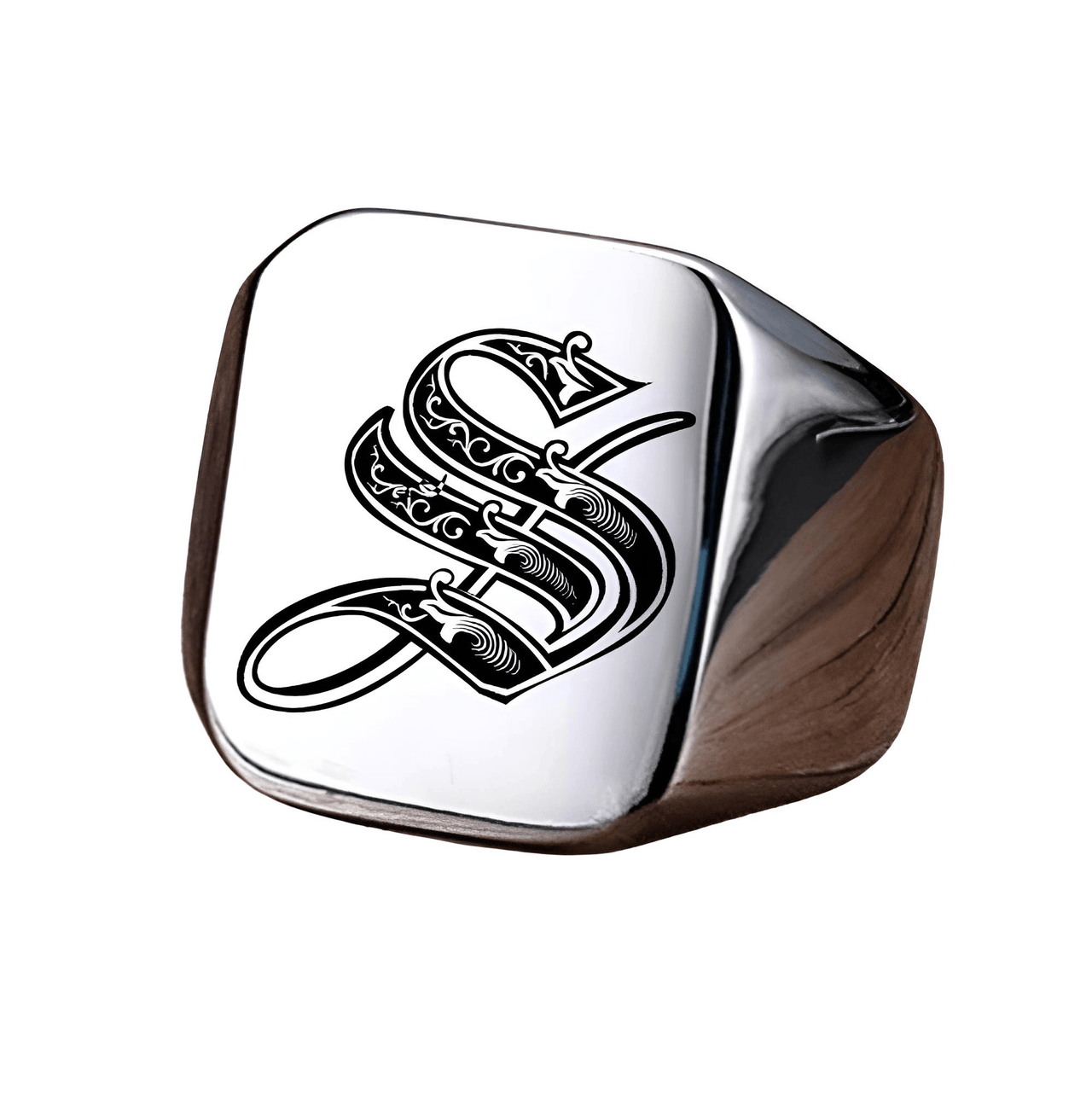 Men's Retro Initial Signet Ring 18mm Bulky Heavy Male Band Stainless Steel Letters Custom Jewelry Gift For Him, Drestiny, Men's Rings, Rings, Name Rings For Men, Silver, Black, Gold, United States, Canada, Australia, New Zealand, United Kingdom, Custom Rings, 8, 9, 10, 11, 12, shopdrestiny.com