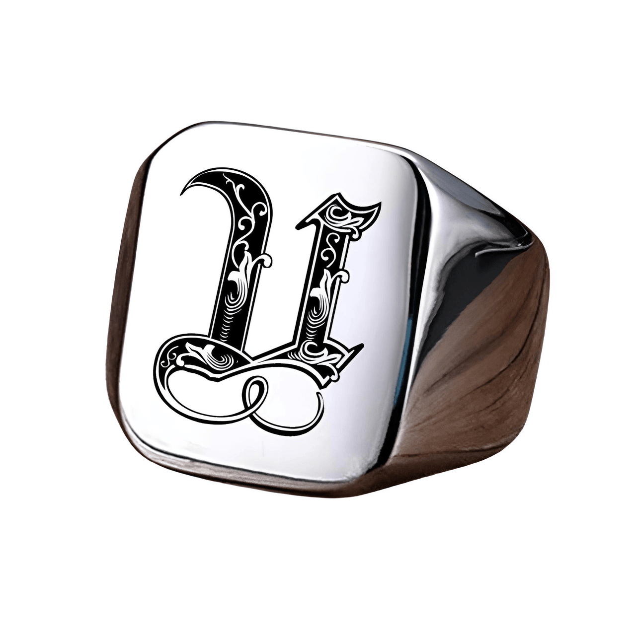 Men's Retro Initial Signet Ring 18mm Bulky Heavy Male Band Stainless Steel Letters Custom Jewelry Gift For Him, Drestiny, Men's Rings, Rings, Name Rings For Men, Silver, Black, Gold, United States, Canada, Australia, New Zealand, United Kingdom, Custom Rings, 8, 9, 10, 11, 12, shopdrestiny.com