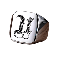 Thumbnail for Men's Retro Initial Signet Ring 18mm Bulky Heavy Male Band Stainless Steel Letters Custom Jewelry Gift For Him, Drestiny, Men's Rings, Rings, Name Rings For Men, Silver, Black, Gold, United States, Canada, Australia, New Zealand, United Kingdom, Custom Rings, 8, 9, 10, 11, 12, shopdrestiny.com