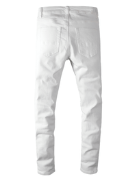Thumbnail for Men's Ripped White Jeans Fashion Slim Skinny Rhinestone Stretch Denim Pants With Holes, Drestiny, White, Jeans, Skinny Jeans, Casual Pants, United States, USA, Australia, New Zealand, United Kingdom, UK, men's white jeans, white jeans for men, white jeans men, men's white denim jeans, slim fit white jeans men, men's white denim, white jeans mens, 28, 29, 30, 31, 32, 33, 34, 36, 38, 40, shopdrestiny.com