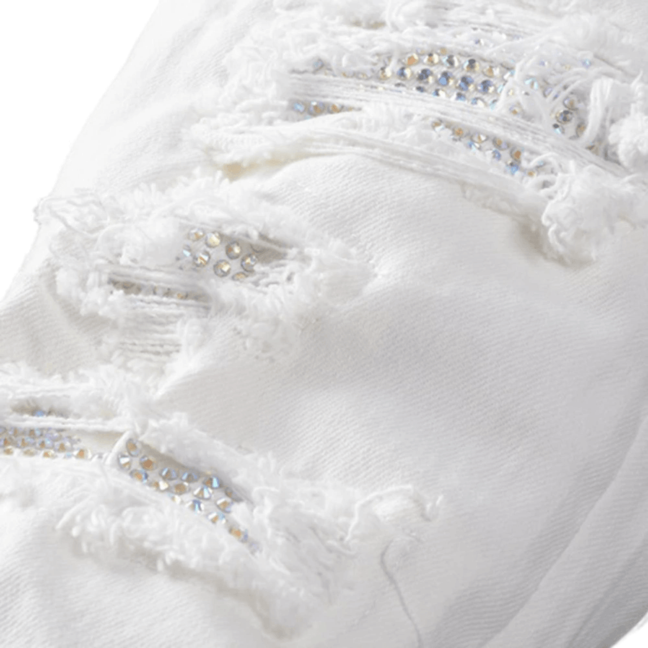 Men's Ripped White Jeans Fashion Slim Skinny Rhinestone Stretch Denim Pants With Holes, Drestiny, White, Jeans, Skinny Jeans, Casual Pants, United States, USA, Australia, New Zealand, United Kingdom, UK, men's white jeans, white jeans for men, white jeans men, men's white denim jeans, slim fit white jeans men, men's white denim, white jeans mens, 28, 29, 30, 31, 32, 33, 34, 36, 38, 40, shopdrestiny.com