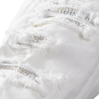 Thumbnail for Men's Ripped White Jeans Fashion Slim Skinny Rhinestone Stretch Denim Pants With Holes, Drestiny, White, Jeans, Skinny Jeans, Casual Pants, United States, USA, Australia, New Zealand, United Kingdom, UK, men's white jeans, white jeans for men, white jeans men, men's white denim jeans, slim fit white jeans men, men's white denim, white jeans mens, 28, 29, 30, 31, 32, 33, 34, 36, 38, 40, shopdrestiny.com