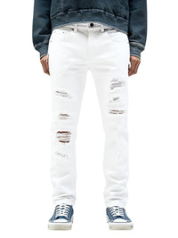 Thumbnail for Men's Ripped White Jeans Fashion Slim Skinny Rhinestone Stretch Denim Pants With Holes, Drestiny, White, Jeans, Skinny Jeans, Casual Pants, United States, USA, Australia, New Zealand, United Kingdom, UK, men's white jeans, white jeans for men, white jeans men, men's white denim jeans, slim fit white jeans men, men's white denim, white jeans mens, 28, 29, 30, 31, 32, 33, 34, 36, 38, 40, shopdrestiny.com