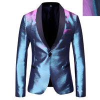 Thumbnail for Shiny blue blazer with black lapels on a white background
