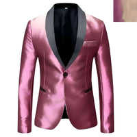 Thumbnail for Pink satin blazer with black lapels on a white background