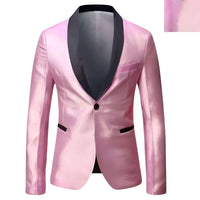 Thumbnail for Pink satin blazer with black lapels on a white background