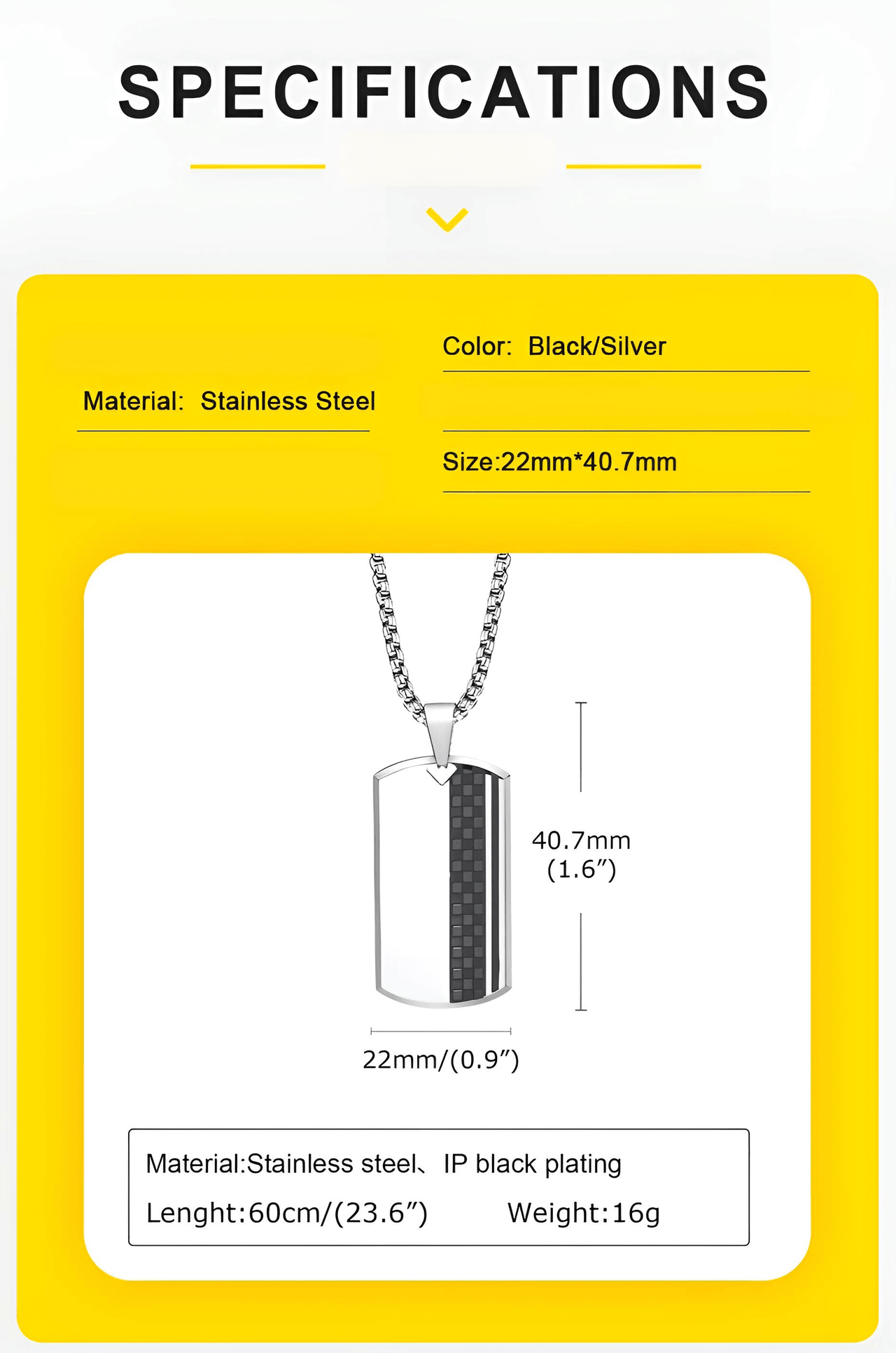 Men's Stainless Steel Dog Tag Pendant Necklace Geometric Dogtag Necklaces Gift for Him Jewelry, Drestiny, FR, Men's Dog Tags, Military Dog Tags, Silver, Black, Gold, 20", 22", 24", United States, Canada, Australia, New Zealand, United Kingdom, shopdrestiny.com