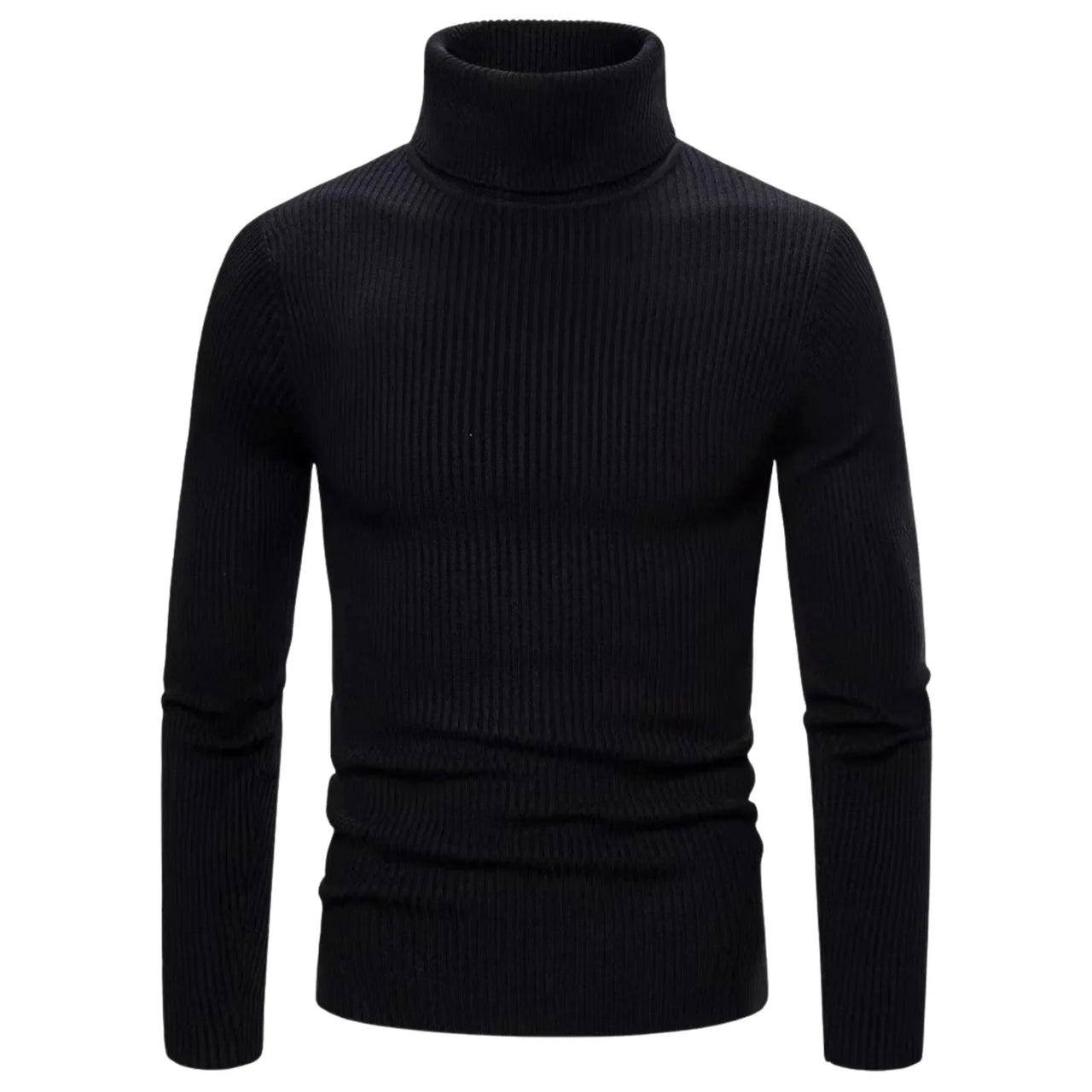 Black turtleneck sweater on a white background