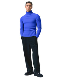 Thumbnail for Man wearing a blue turtleneck sweater on a white background