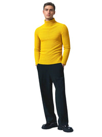 Thumbnail for Man wearing a yellow turtleneck sweater and black pants on a white background