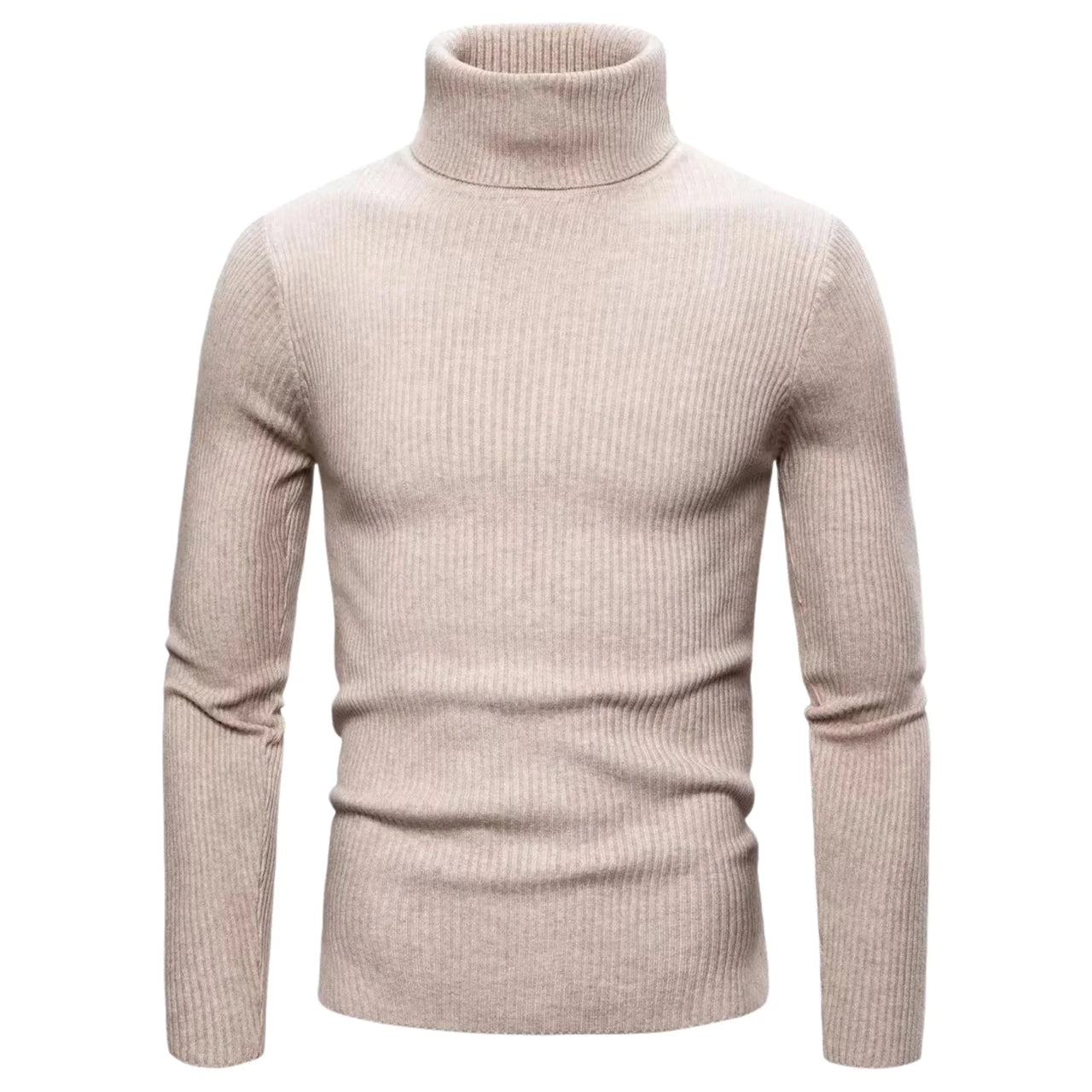 men's beige turtleneck sweater on a white background
