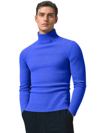 Thumbnail for Man wearing a blue turtleneck sweater on a white background