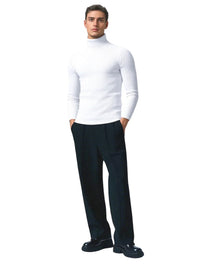 Thumbnail for Man wearing a white turtleneck and black pants on a white background