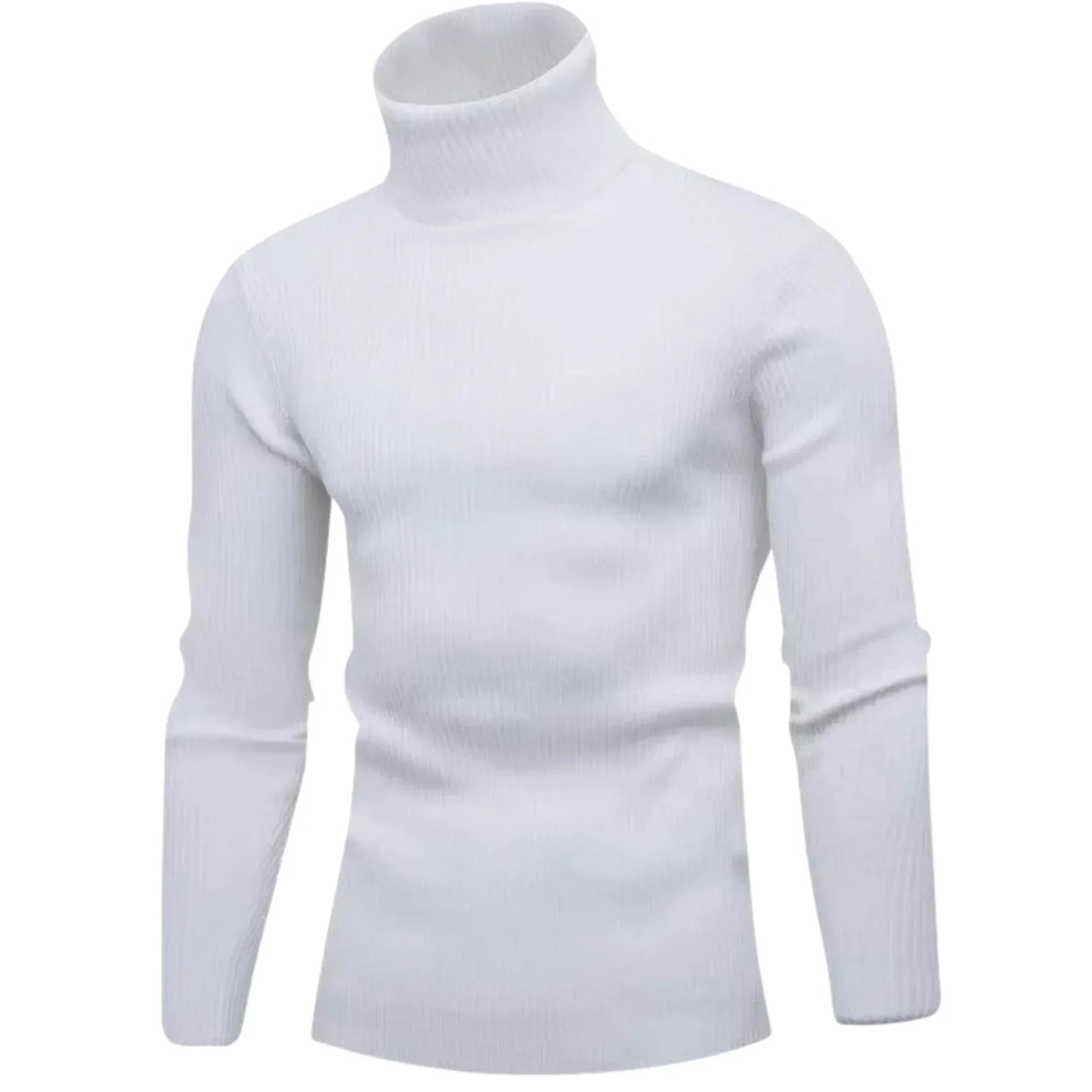 Men's white turtleneck sweater on a white background