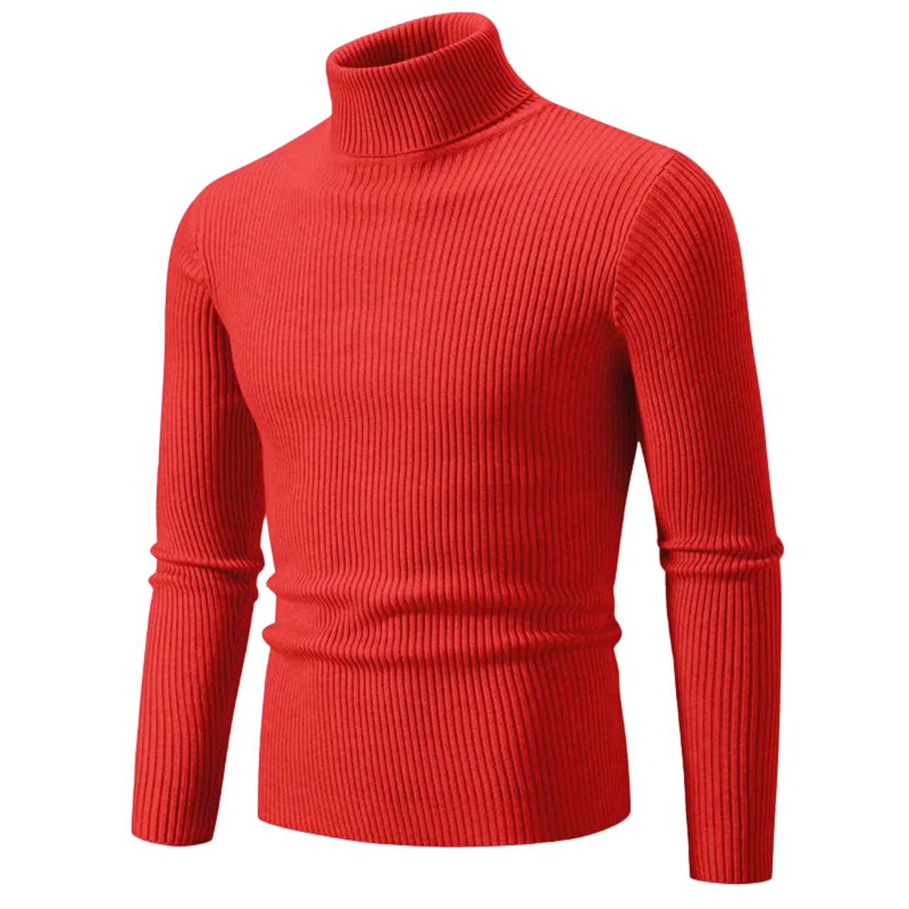Men's red turtleneck sweater on a white background