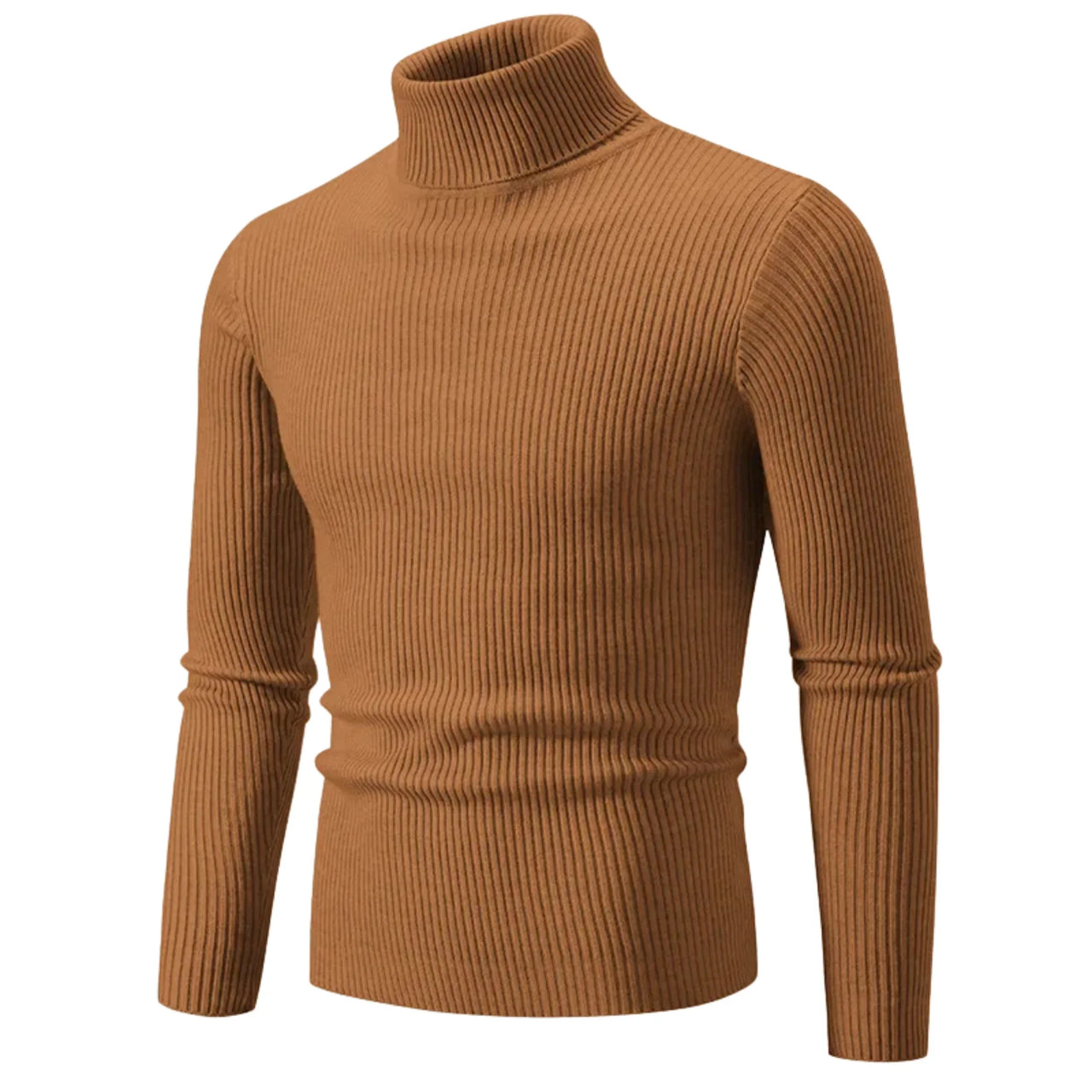 Men's brown turtleneck sweater on a white background