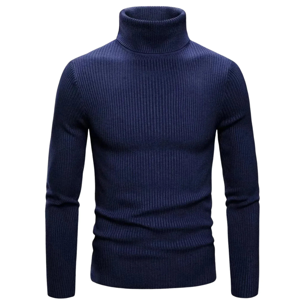 Men's Navy Blue Turtleneck Sweater on a white background