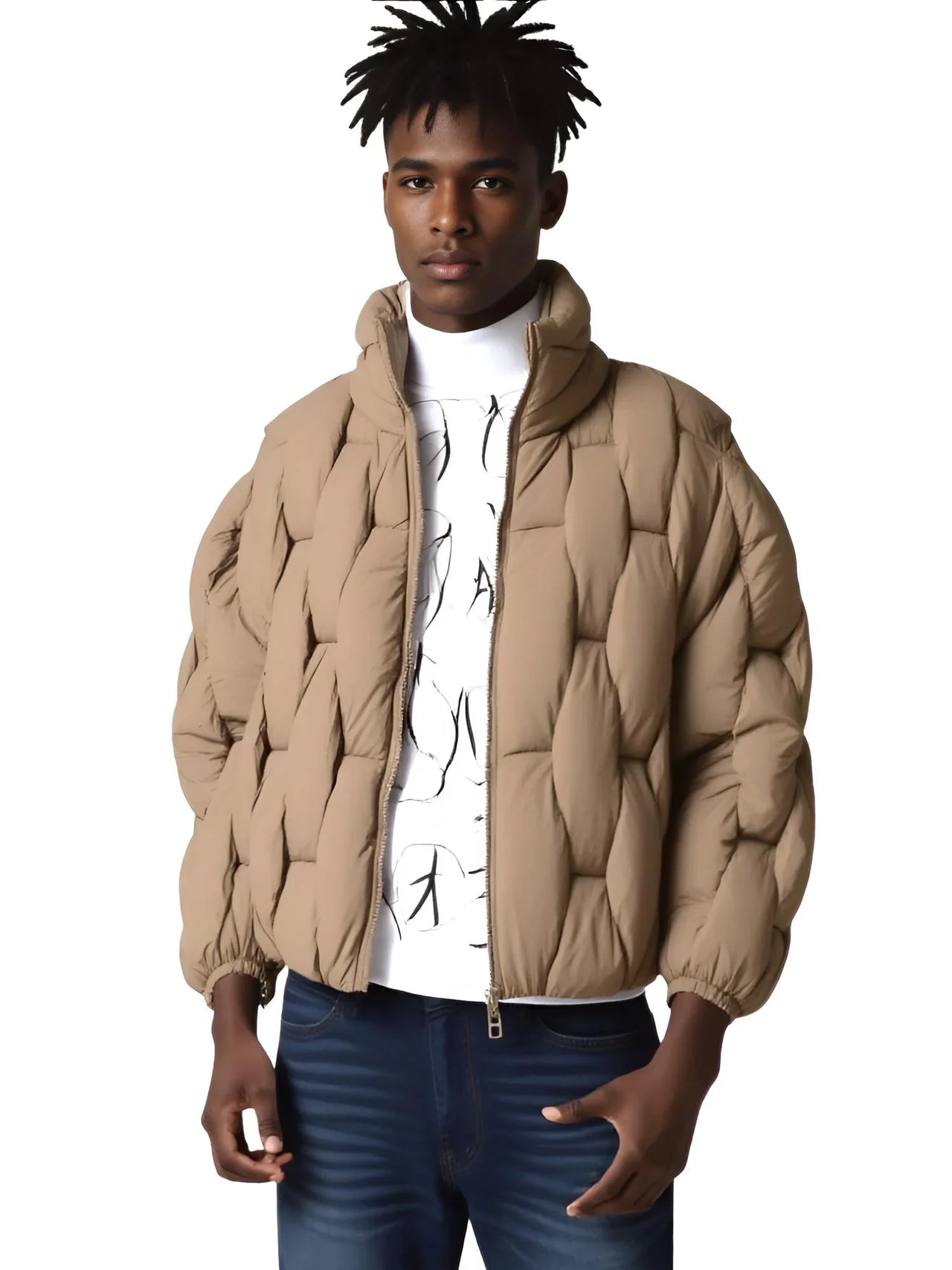 Men's Thick Parkas Jackets Luxury Designer Square Weave Bubble Coat High Collar Warm Jacket Casual Oversized Warm, Drestiny, Coats, Puffer Jackets, United States, Canada, Australia, United Kingdom, USA, Uk , Black, Brown, Khaki, White, Green, S, M, L, XL, Men's Puffer Jackets, Best Men's Winter Coats, Men's Bubble Coats, shopdrestiny.com