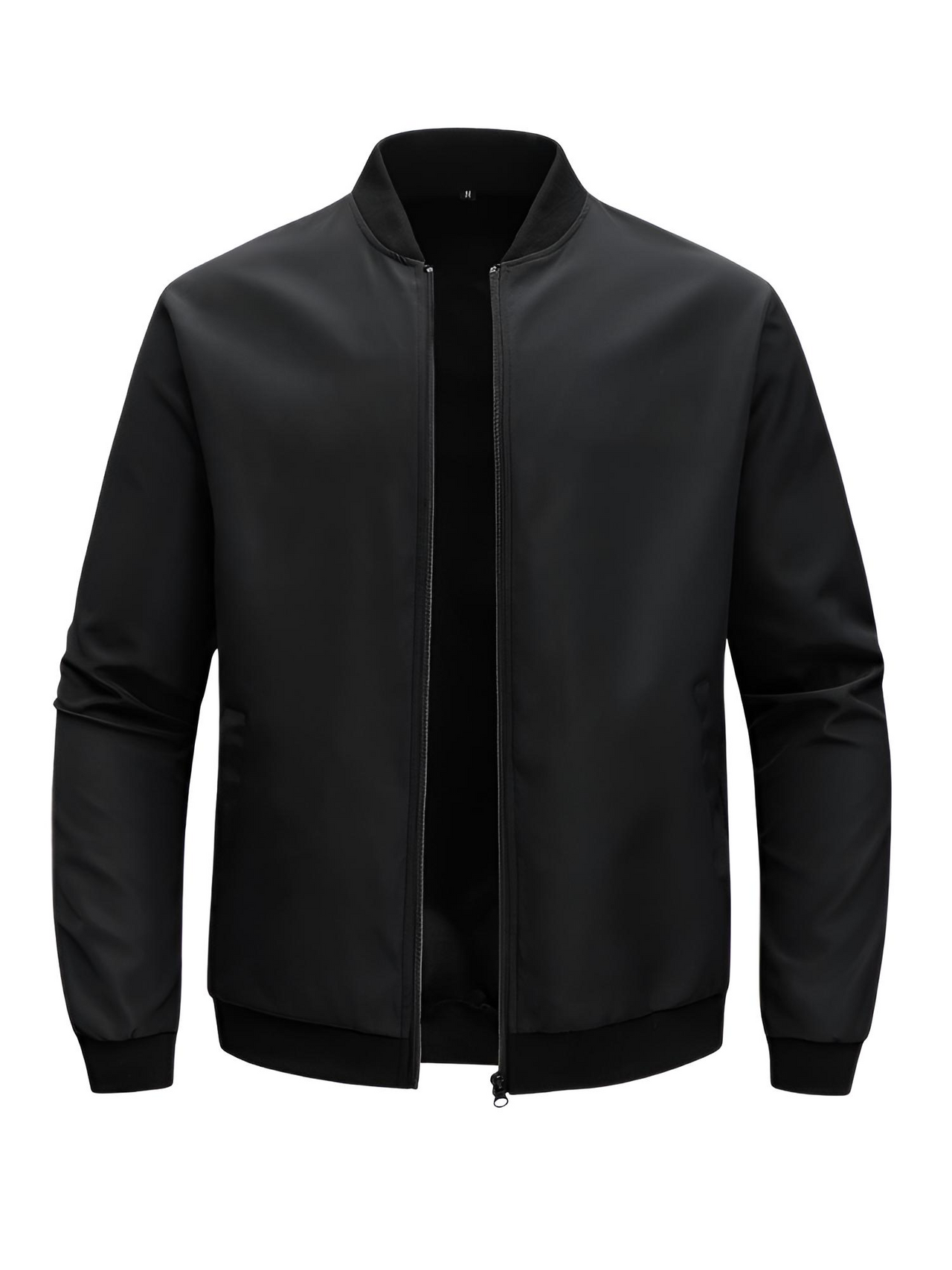 Black bomber jacket on a white background