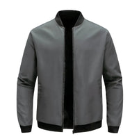 Thumbnail for Gray bomber jacket with black trim on a white background