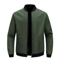 Thumbnail for Army Green bomber jacket with black trim on a white background