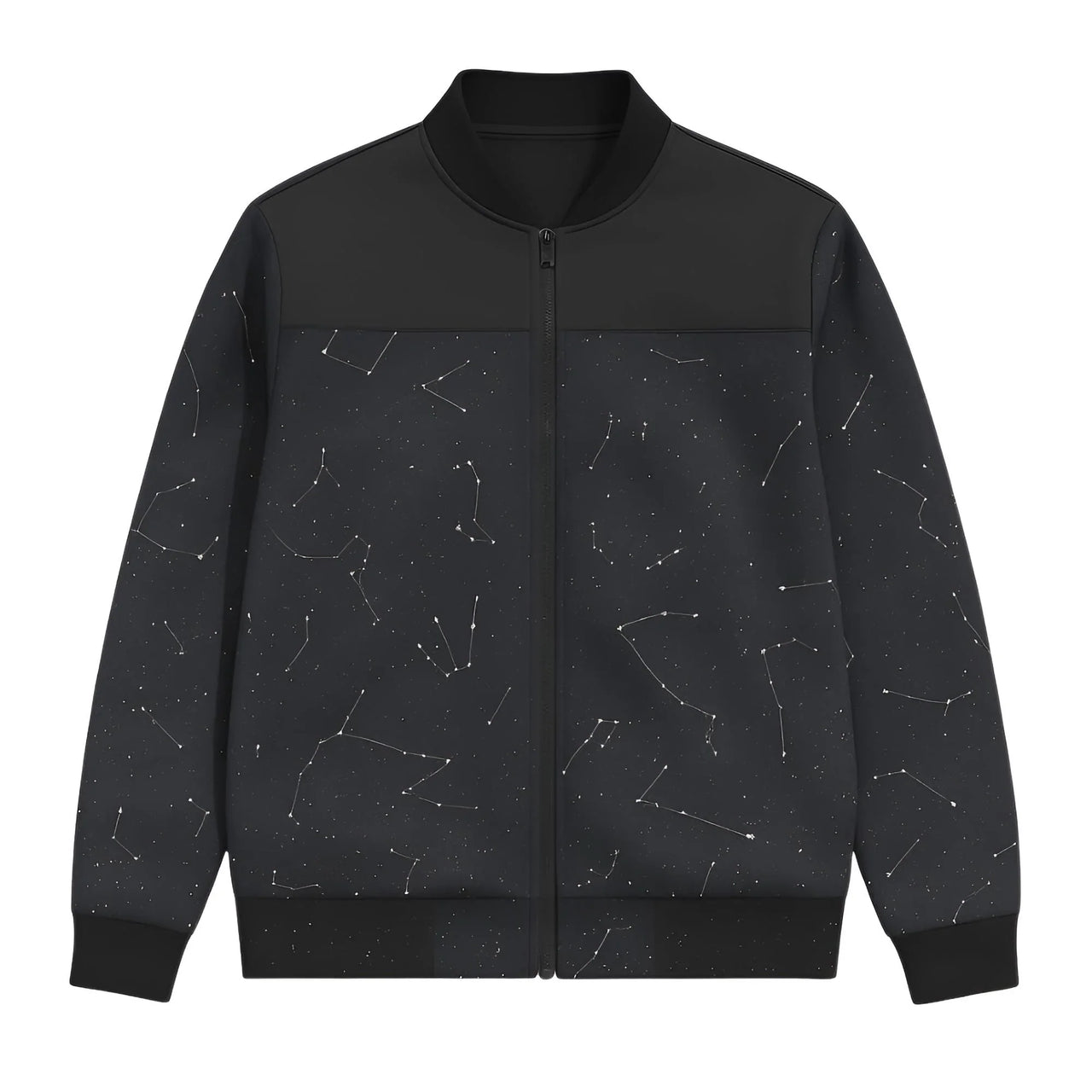 Black jacket with star constellation pattern on a white background