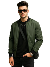 Thumbnail for Man wearing a green bomber jacket and sunglasses on a white background