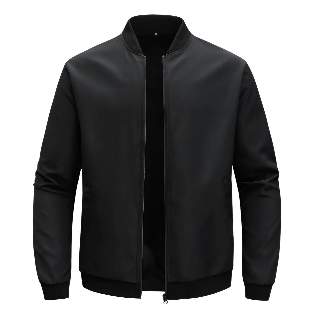 Black bomber jacket on a white background
