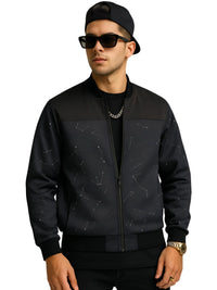 Thumbnail for Man wearing a black jacket with star pattern, black cap, and sunglasses on a white background