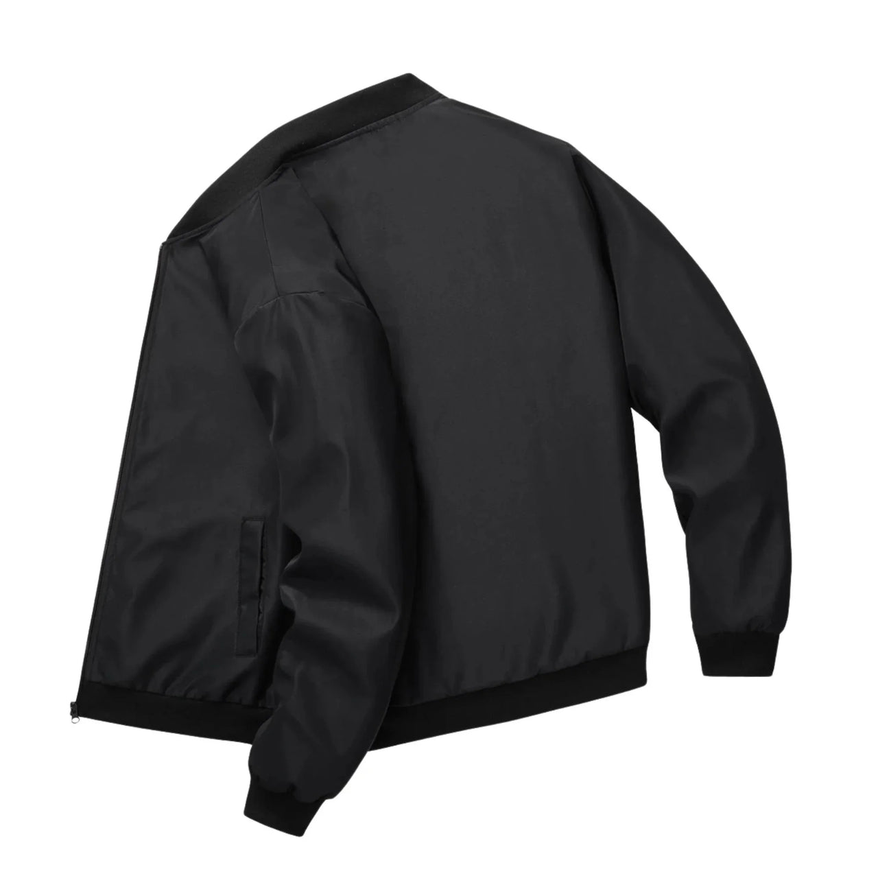 Black bomber jacket on a white background
