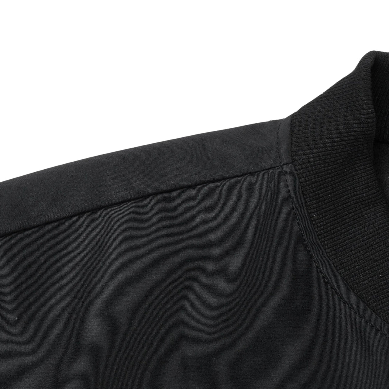 Close-up of a black jacket collar on a white background