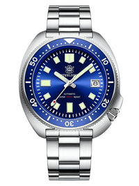Thumbnail for Men's Turtle Silver watch with a blue dial on a white background