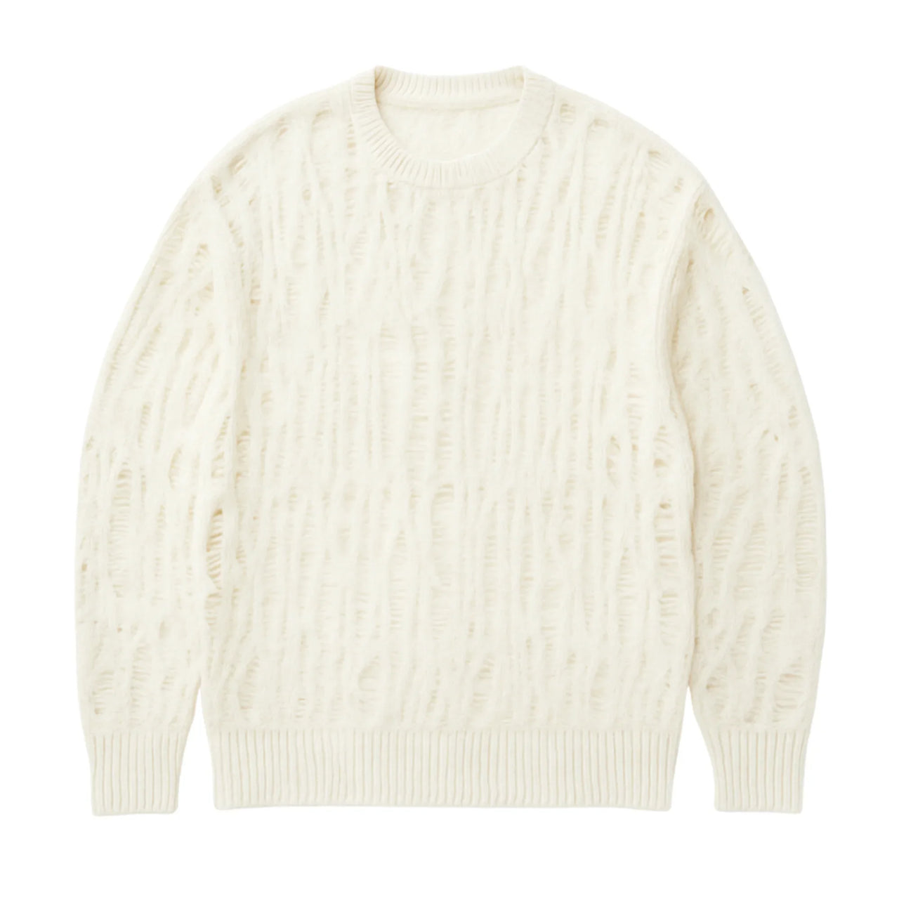 White distressed sweater on a white background