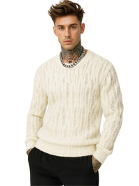 Thumbnail for Man wearing a white distressed sweater on a white background