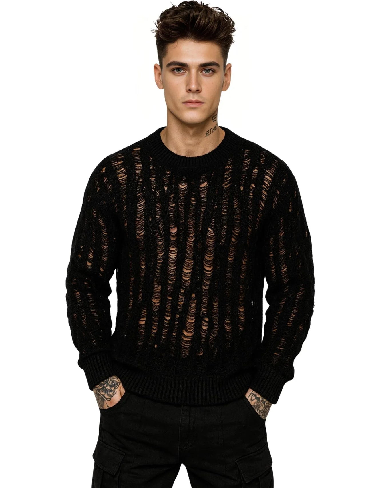 Men's Distressed Sweater Streetwear Fashion