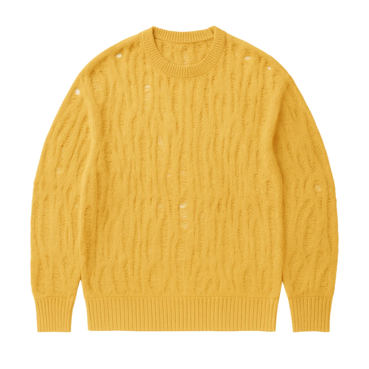 Yellow distressed sweater on a white background