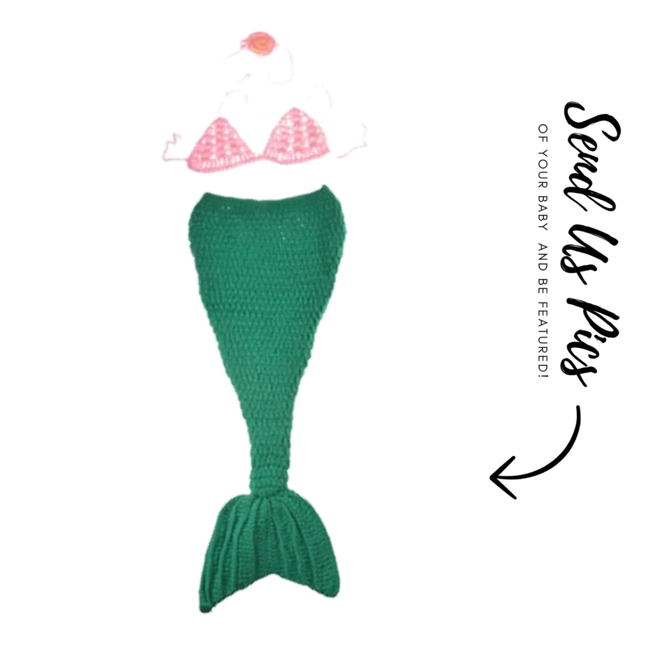 Green mermaid tail with pink top on a white background
