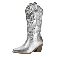 Thumbnail for Metallic Cowboy Boots Pink Western Cowgirl Boots For Women Pointed Toe Stacked Heeled Mid Calf Embroideried Shoes, Drestiny, Boots, Cowgirl Boots, Cowboy Boots, United States, USA, Canada, Australia, New Zealand, United Kingdom, UK, Metallic Pink, Metallic Silver, Metallic Green, Black Matte, Green Matte, Deep Pink, Gold, 5, 6, 6.5, 7.5, 8.5, 9, 9.5, 10, 10.5, silver cowboy boots, gold cowboy boots, shopdrestiny.com