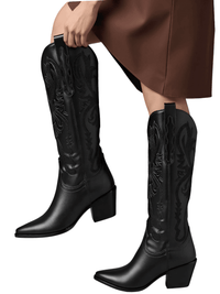 Thumbnail for Metallic Cowboy Boots Pink Western Cowgirl Boots For Women Pointed Toe Stacked Heeled Mid Calf Embroideried Shoes, Drestiny, Boots, Cowgirl Boots, Cowboy Boots, United States, USA, Canada, Australia, New Zealand, United Kingdom, UK, Metallic Pink, Metallic Silver, Metallic Green, Black Matte, Green Matte, Deep Pink, Gold, 5, 6, 6.5, 7.5, 8.5, 9, 9.5, 10, 10.5, silver cowboy boots, gold cowboy boots, shopdrestiny.com