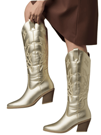 Thumbnail for Metallic Cowboy Boots Pink Western Cowgirl Boots For Women Pointed Toe Stacked Heeled Mid Calf Embroideried Shoes, Drestiny, Boots, Cowgirl Boots, Cowboy Boots, United States, USA, Canada, Australia, New Zealand, United Kingdom, UK, Metallic Pink, Metallic Silver, Metallic Green, Black Matte, Green Matte, Deep Pink, Gold, 5, 6, 6.5, 7.5, 8.5, 9, 9.5, 10, 10.5, silver cowboy boots, gold cowboy boots, shopdrestiny.com