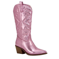 Thumbnail for Metallic Cowboy Boots Pink Western Cowgirl Boots For Women Pointed Toe Stacked Heeled Mid Calf Embroideried Shoes, Drestiny, Boots, Cowgirl Boots, Cowboy Boots, United States, USA, Canada, Australia, New Zealand, United Kingdom, UK, Metallic Pink, Metallic Silver, Metallic Green, Black Matte, Green Matte, Deep Pink, Gold, 5, 6, 6.5, 7.5, 8.5, 9, 9.5, 10, 10.5, silver cowboy boots, gold cowboy boots, shopdrestiny.com