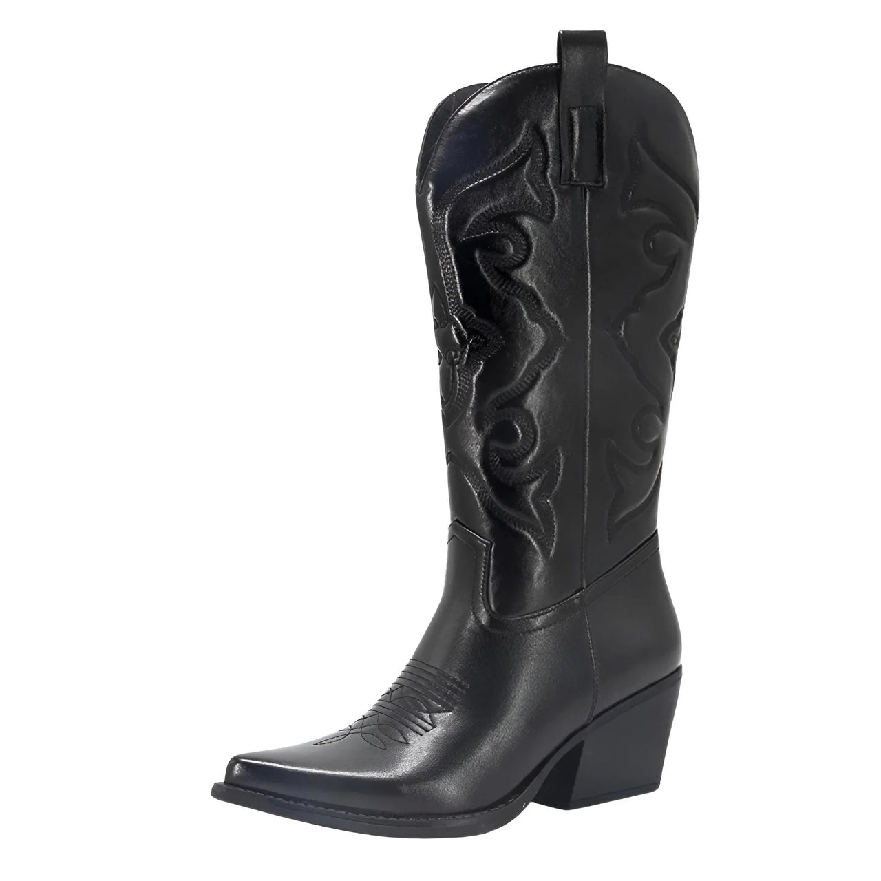 Metallic Cowboy Boots Pink Western Cowgirl Boots For Women Pointed Toe Stacked Heeled Mid Calf Embroidered Shoes