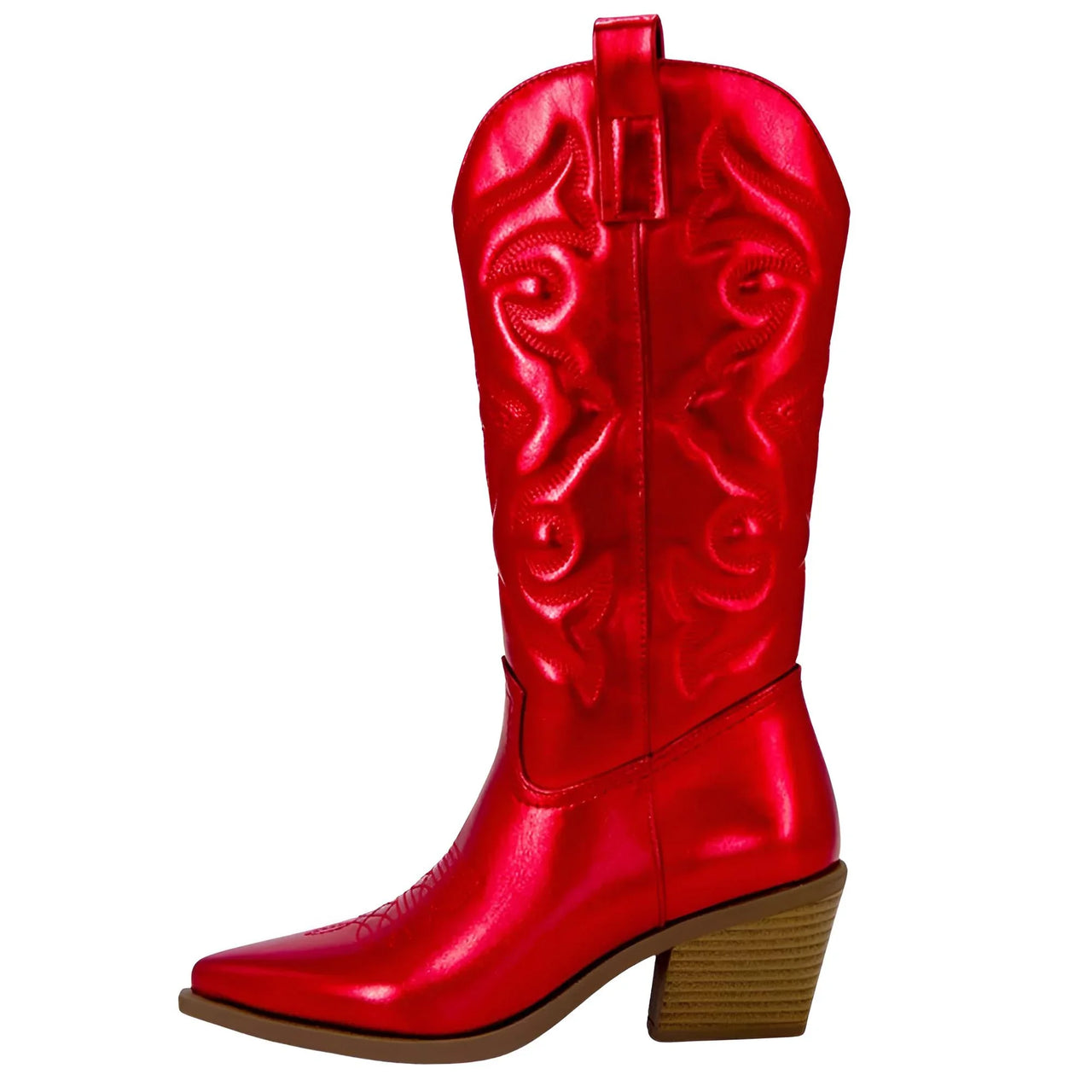 Metallic Cowboy Boots Pink Western Cowgirl Boots For Women Pointed Toe Stacked Heeled Mid Calf Embroideried Shoes, Drestiny, Red, Boots, Cowgirl Boots, Cowboy Boots, United States, USA, Canada, Australia, New Zealand, United Kingdom, UK, Metallic Pink, Metallic Silver, Metallic Green, Black Matte, Green Matte, Deep Pink, Gold, 5, 6, 6.5, 7.5, 8.5, 9, 9.5, 10, 10.5, silver cowboy boots, gold cowboy boots, shopdrestiny.com