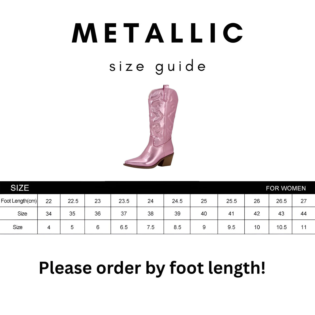 Metallic Cowboy Boots Pink Western Cowgirl Boots For Women Pointed Toe Stacked Heeled Mid Calf Embroideried Shoes, Drestiny, Boots, Cowgirl Boots, Cowboy Boots, United States, USA, Canada, Australia, New Zealand, United Kingdom, UK, Metallic Pink, Metallic Silver, Metallic Green, Black Matte, Green Matte, Deep Pink, Gold, 5, 6, 6.5, 7.5, 8.5, 9, 9.5, 10, 10.5, silver cowboy boots, gold cowboy boots, shopdrestiny.com