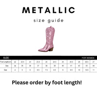 Thumbnail for Metallic Cowboy Boots Pink Western Cowgirl Boots For Women Pointed Toe Stacked Heeled Mid Calf Embroideried Shoes, Drestiny, Boots, Cowgirl Boots, Cowboy Boots, United States, USA, Canada, Australia, New Zealand, United Kingdom, UK, Metallic Pink, Metallic Silver, Metallic Green, Black Matte, Green Matte, Deep Pink, Gold, 5, 6, 6.5, 7.5, 8.5, 9, 9.5, 10, 10.5, silver cowboy boots, gold cowboy boots, shopdrestiny.com