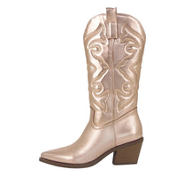 Thumbnail for Metallic Cowboy Boots Pink Western Cowgirl Boots For Women Pointed Toe Stacked Heeled Mid Calf Embroideried Shoes, Drestiny, Red, Boots, Cowgirl Boots, Cowboy Boots, United States, USA, Canada, Australia, New Zealand, United Kingdom, UK, Metallic Pink, Metallic Silver, Metallic Green, Black Matte, Green Matte, Deep Pink, Gold, 5, 6, 6.5, 7.5, 8.5, 9, 9.5, 10, 10.5, silver cowboy boots, gold cowboy boots, shopdrestiny.com